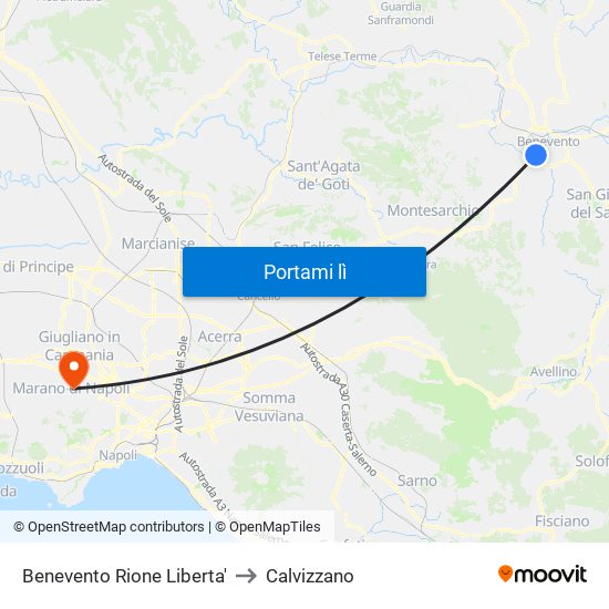 Benevento Rione Liberta' to Calvizzano map
