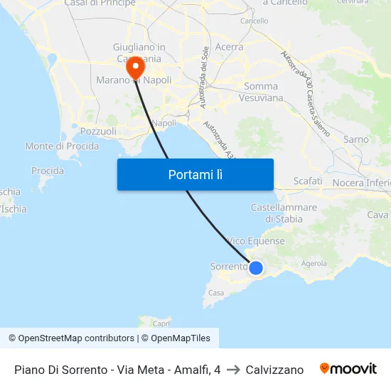 Piano Di Sorrento - Via Meta - Amalfi, 4 to Calvizzano map