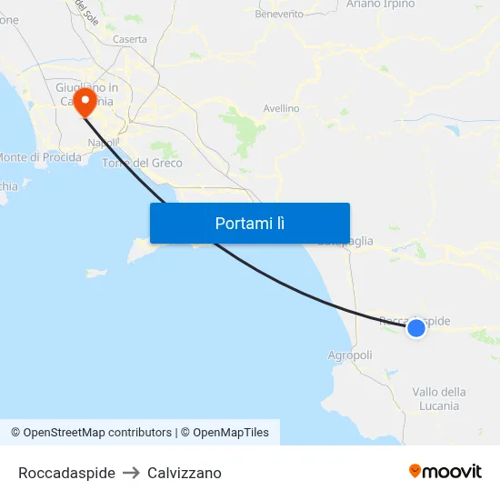 Roccadaspide to Calvizzano map