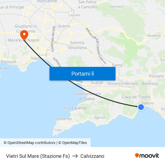 Vietri Sul Mare (Stazione Fs) to Calvizzano map