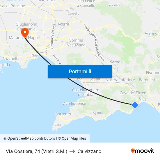 Via Costiera, 74 (Vietri S.M.) to Calvizzano map