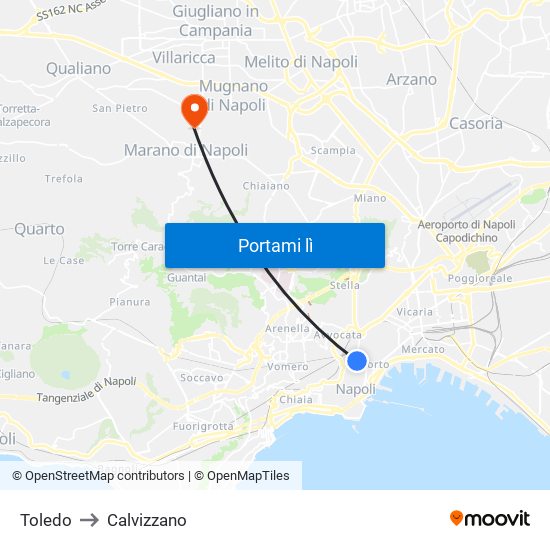 Toledo to Calvizzano map