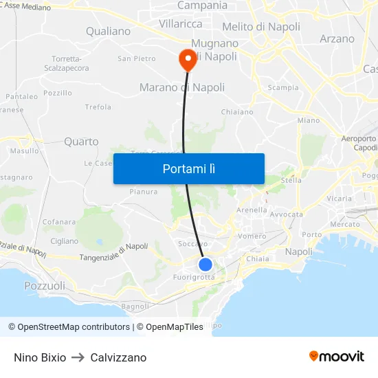 Nino Bixio to Calvizzano map