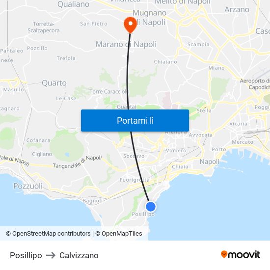 Posillipo to Calvizzano map