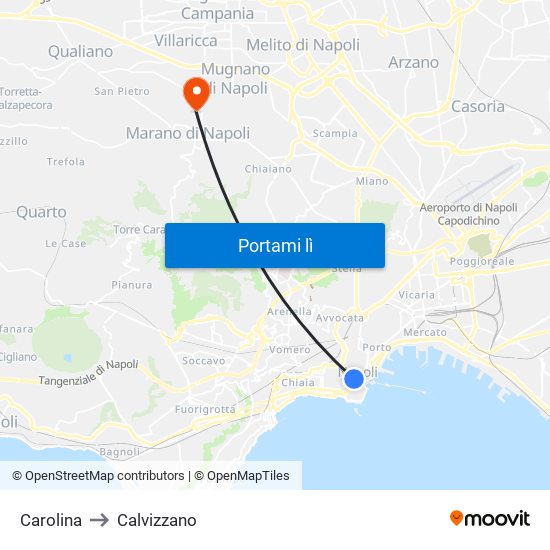 Carolina to Calvizzano map