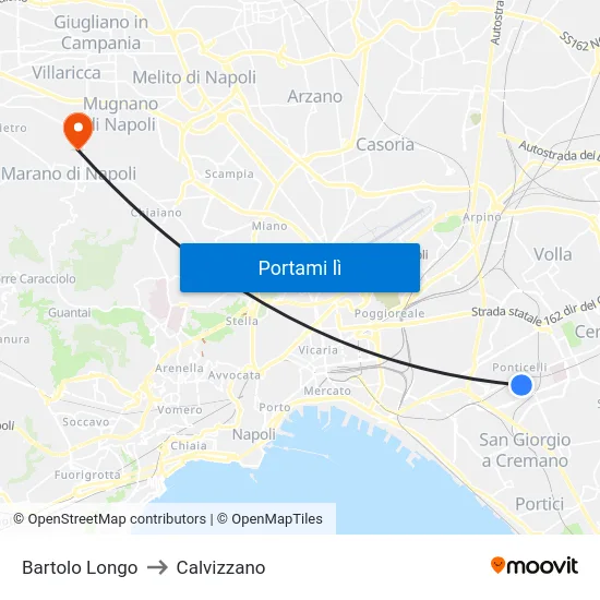 Bartolo Longo to Calvizzano map