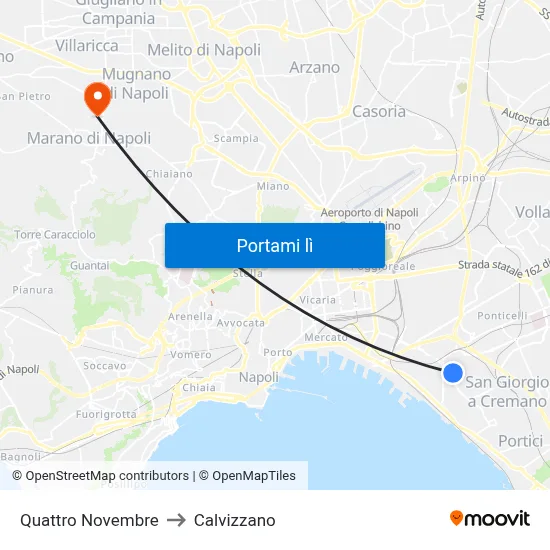 Quattro Novembre to Calvizzano map