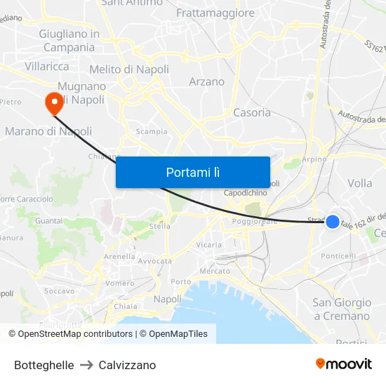 Botteghelle to Calvizzano map