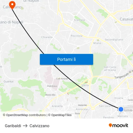 Garibaldi to Calvizzano map