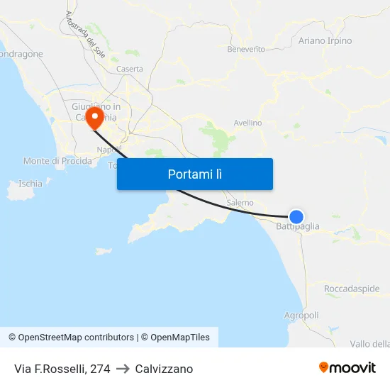 Via F.Rosselli, 274 to Calvizzano map