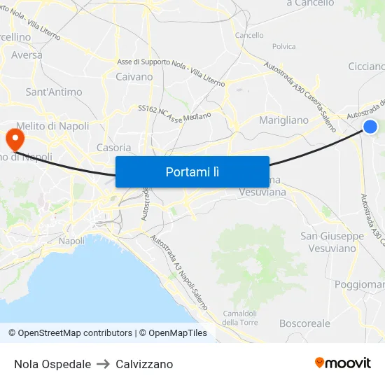 Nola Ospedale to Calvizzano map