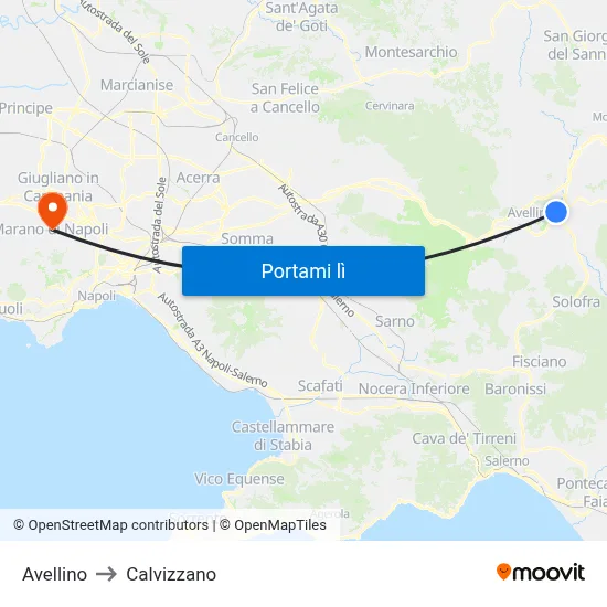 Avellino to Calvizzano map