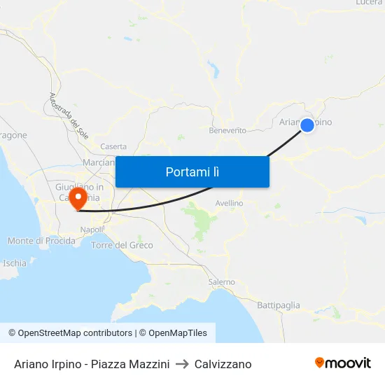 Ariano Irpino - Piazza Mazzini to Calvizzano map