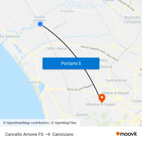 Cancello Arnone FS to Calvizzano map