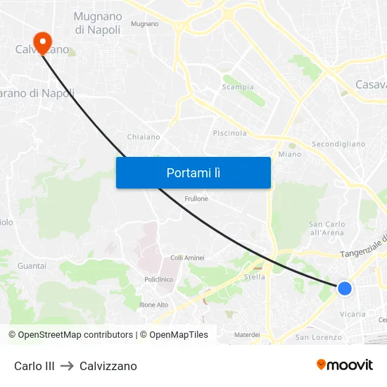 Carlo III to Calvizzano map