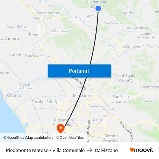 Piedimonte Matese - Villa Comunale to Calvizzano map