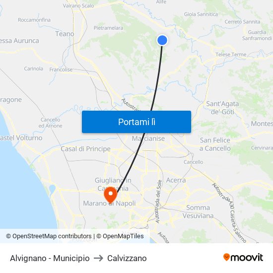 Alvignano - Municipio to Calvizzano map