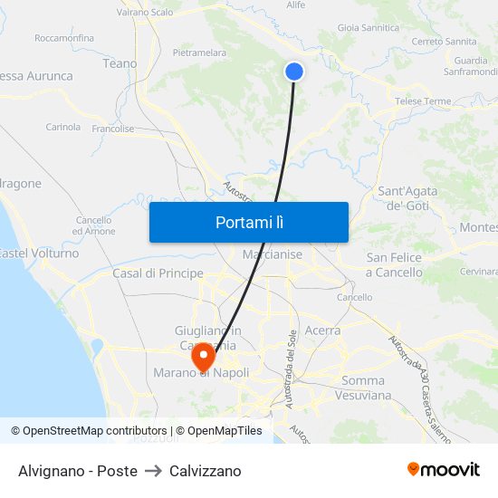 Alvignano - Poste to Calvizzano map