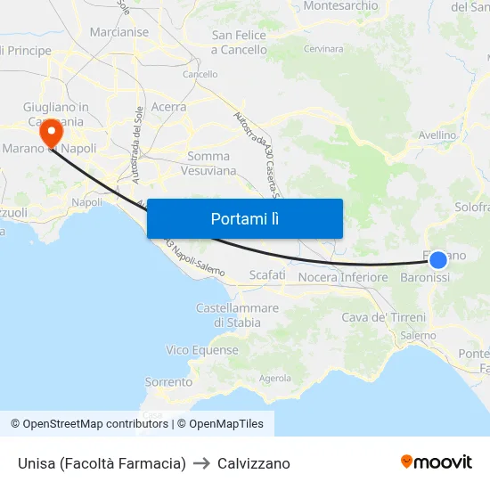 Unisa (Facoltà Farmacia) to Calvizzano map