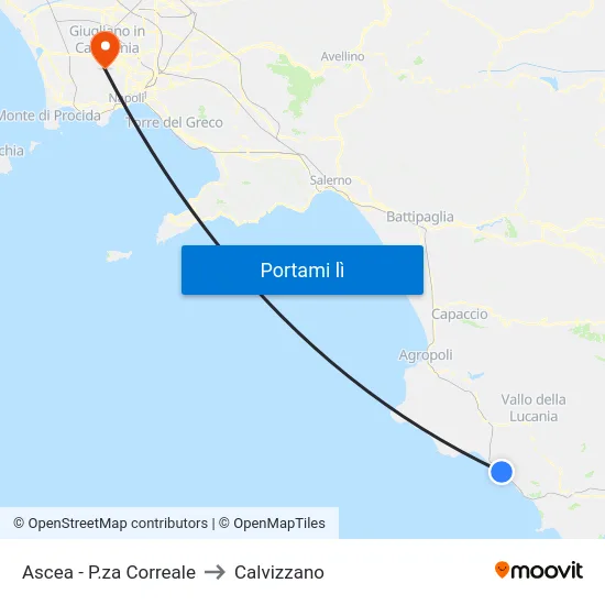 Ascea - P.za Correale to Calvizzano map