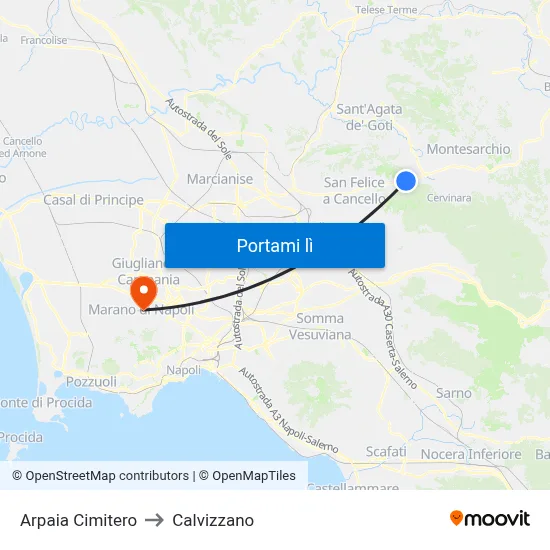 Arpaia Cimitero to Calvizzano map