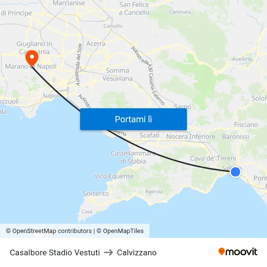 Casalbore Stadio Vestuti to Calvizzano map