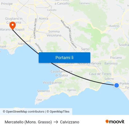 Mercatello (Mons. Grasso) to Calvizzano map