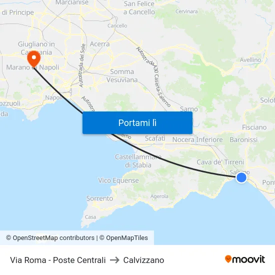 Via Roma - Poste Centrali to Calvizzano map
