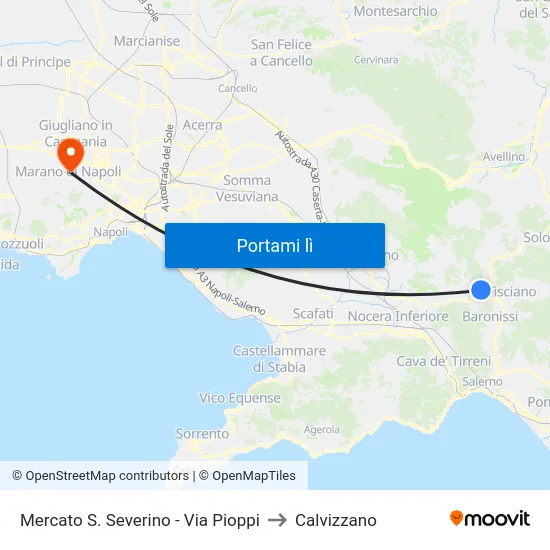 Mercato S. Severino - Via Pioppi to Calvizzano map