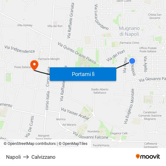 Napoli to Calvizzano map