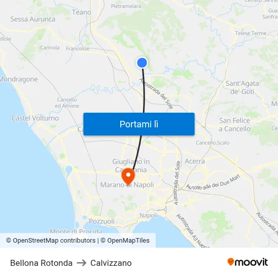 Bellona Rotonda to Calvizzano map