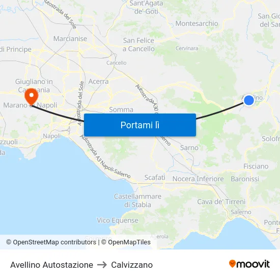 Avellino Autostazione to Calvizzano map