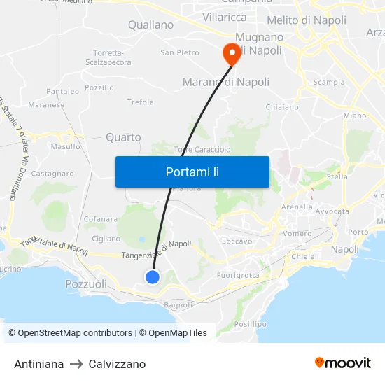 Antiniana to Calvizzano map