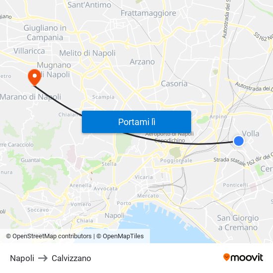 Napoli to Calvizzano map