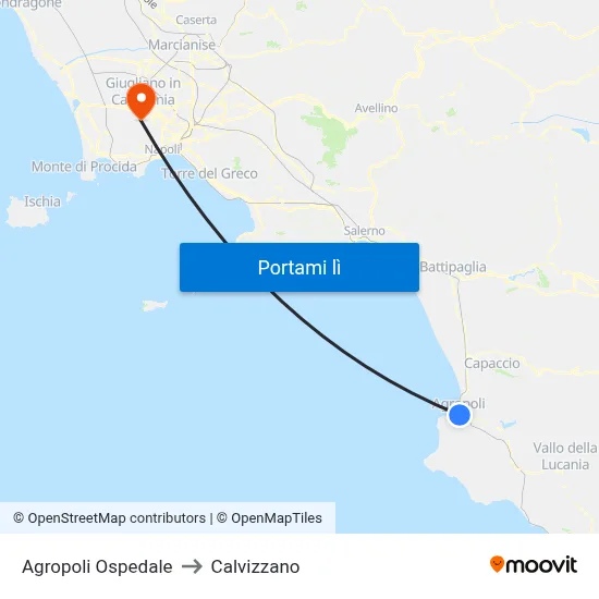 Agropoli Ospedale to Calvizzano map