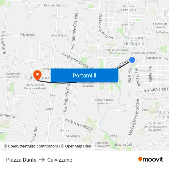 Piazza Dante to Calvizzano map