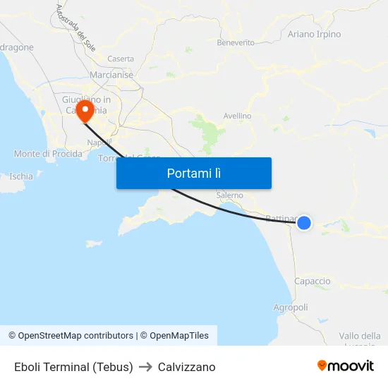 Eboli Terminal (Tebus) to Calvizzano map