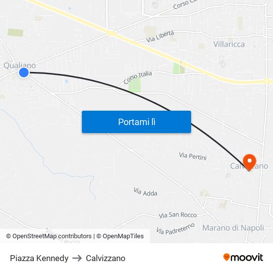 Piazza Kennedy to Calvizzano map