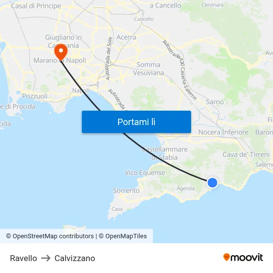 Ravello to Calvizzano map