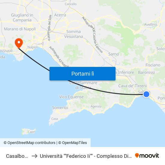 Casalbore Irno to Università ""Federico Ii"" - Complesso Di Monte Sant'Angelo map