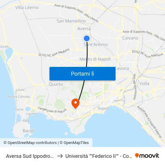 Aversa Sud Ippodromo - Ospedale Moscati to Università ""Federico Ii"" - Complesso Di Monte Sant'Angelo map