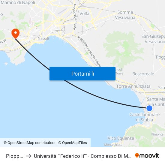 Pioppaino to Università ""Federico Ii"" - Complesso Di Monte Sant'Angelo map