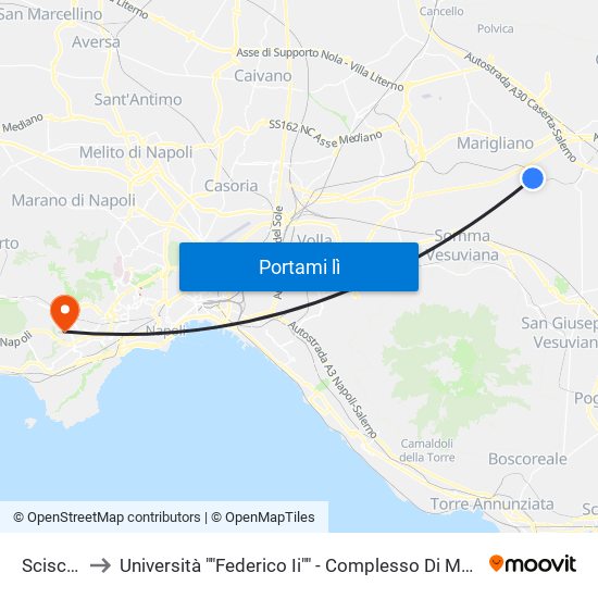 Scisciano to Università ""Federico Ii"" - Complesso Di Monte Sant'Angelo map