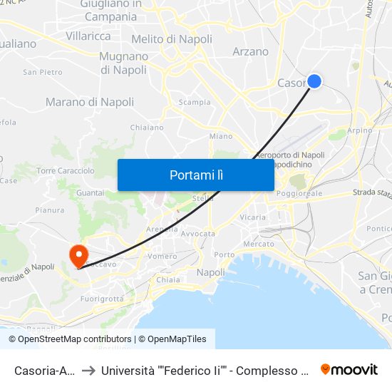 Casoria-Afragola to Università ""Federico Ii"" - Complesso Di Monte Sant'Angelo map