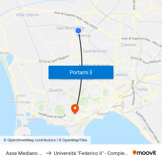 Asse Mediano - Aversa Nord to Università "Federico Ii" - Complesso Di Monte Sant'Angelo map