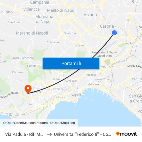 Via Padula - Rif. Mercato Ortofrutticolo to Università ""Federico Ii"" - Complesso Di Monte Sant'Angelo map