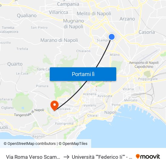 Via Roma Verso Scampia - Rif. Di Fronte Civico N° 56 to Università ""Federico Ii"" - Complesso Di Monte Sant'Angelo map