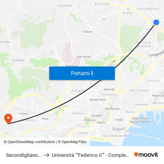 Secondigliano - Di Vittorio to Università ""Federico Ii"" - Complesso Di Monte Sant'Angelo map