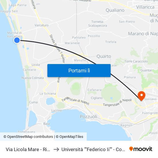 Via Licola Mare - Rif. Lido Del Carabiniere to Università ""Federico Ii"" - Complesso Di Monte Sant'Angelo map