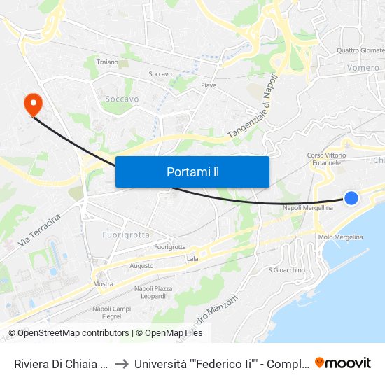 Riviera Di Chiaia - Largo Torretta to Università ""Federico Ii"" - Complesso Di Monte Sant'Angelo map